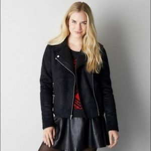 American Eagle Faux Suede Shearling Moto Jacket